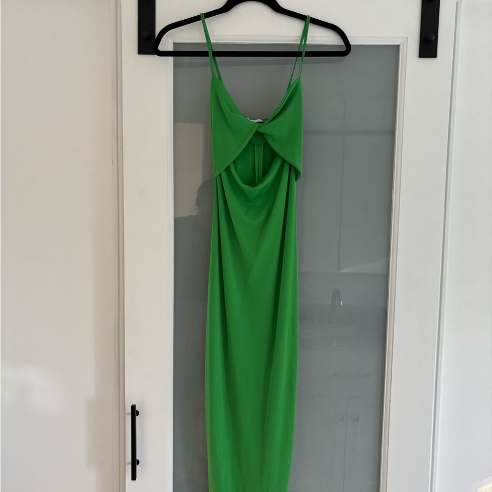 Zara Green Slip Midi Dress with Cutout Spaghetti Straps - Picture 3 of 6